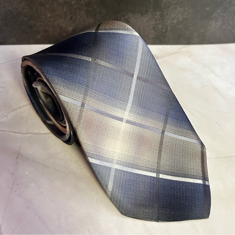 Dion Collection Blue and Gray Checkered Men's 58” Tie